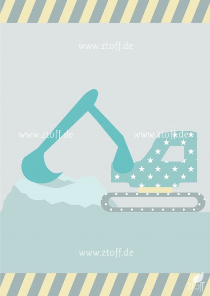 Leinwandbild Bagger für Kinderzimmer