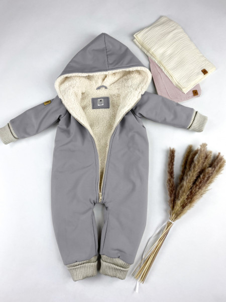 Overall grau aus Softshell mit Teddyfell Fütterung