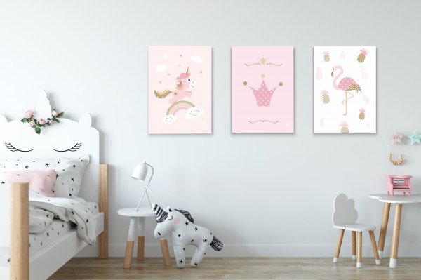 Bilder für Kinderzimmer zum Ausdrucken: Einhorn, Flamingo ...