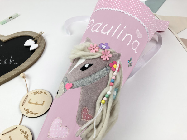 Schultüte Pferd pastellrosa