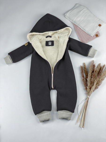 Overall anthrazit aus Bio- Wollwalk mit Teddyfell Fütterung