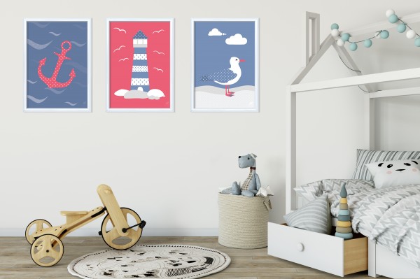 Download 3 Bilder für Kinderzimmer (Möwe, Anker, Leuchtturm)