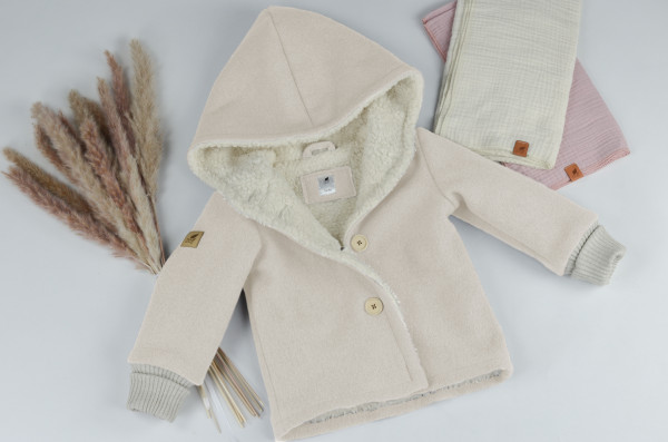 Jacke creme aus Wollwalk mit Teddyfell Fütterung