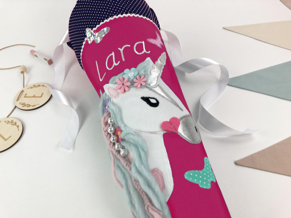 Schultüte Einhorn pink/ dunkelblau